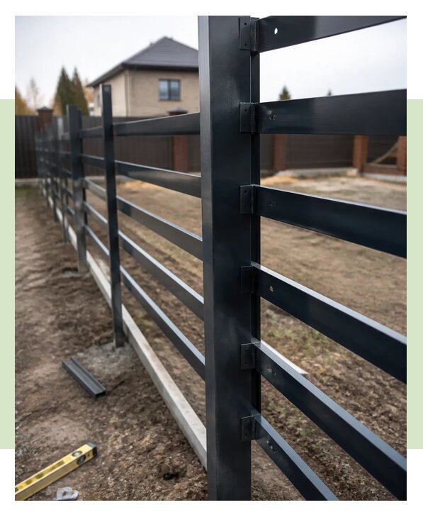 Монтаж металлического забора ранчо под ключ в Кимовске